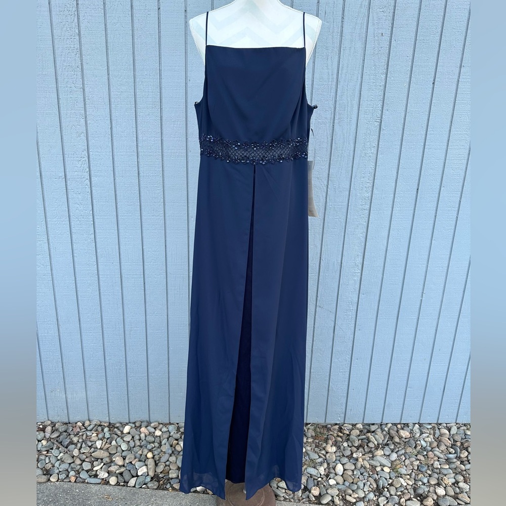 Navy Square Neck Evening Gown